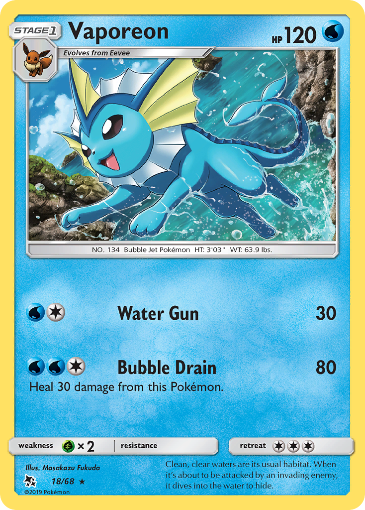 Vaporeon 18/68 Rare Hidden Fates Holo NM/M