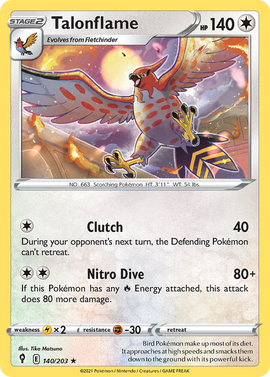 Talonflame 140/203 Rare Reverse Holo Evolving Skies NM/LP