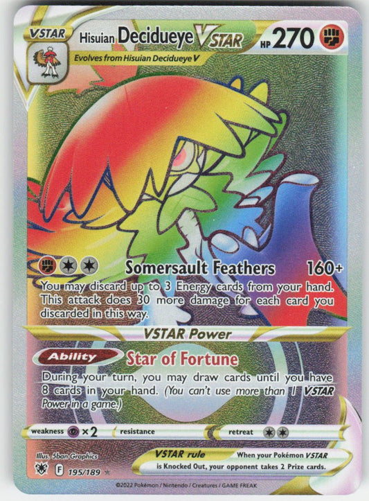 Hisuian Decidueye VSTAR (Secret) Secret Rare SWSH10: Astral Radiance 195/189 NM