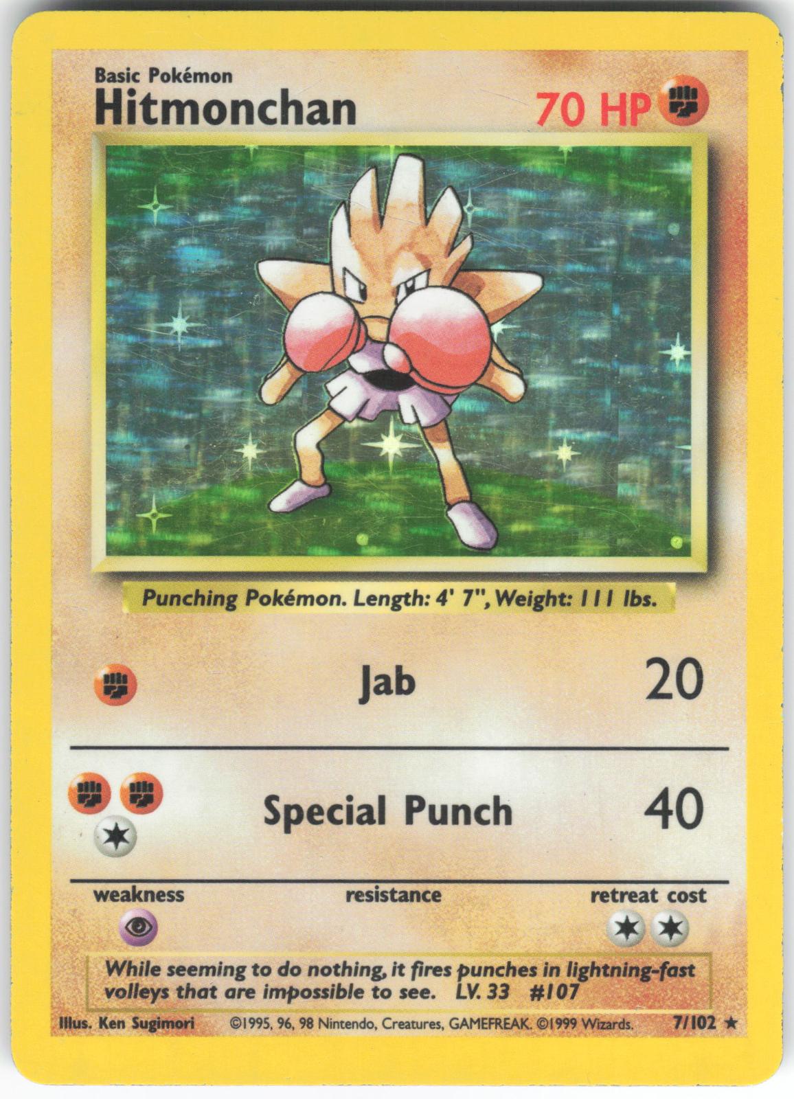 Hitmonchan 7/102 Holo Rare Base Set Unlimited MP