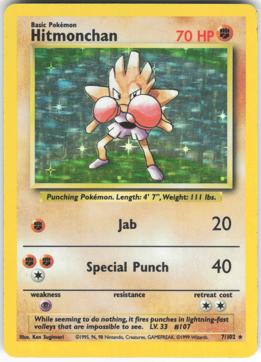 Hitmonchan 7/102 Holo Rare Base Set Unlimited MP