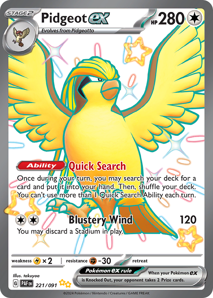 Pidgeot ex 221/091 Shiny Ultra Rare Paldean Fates NM/M