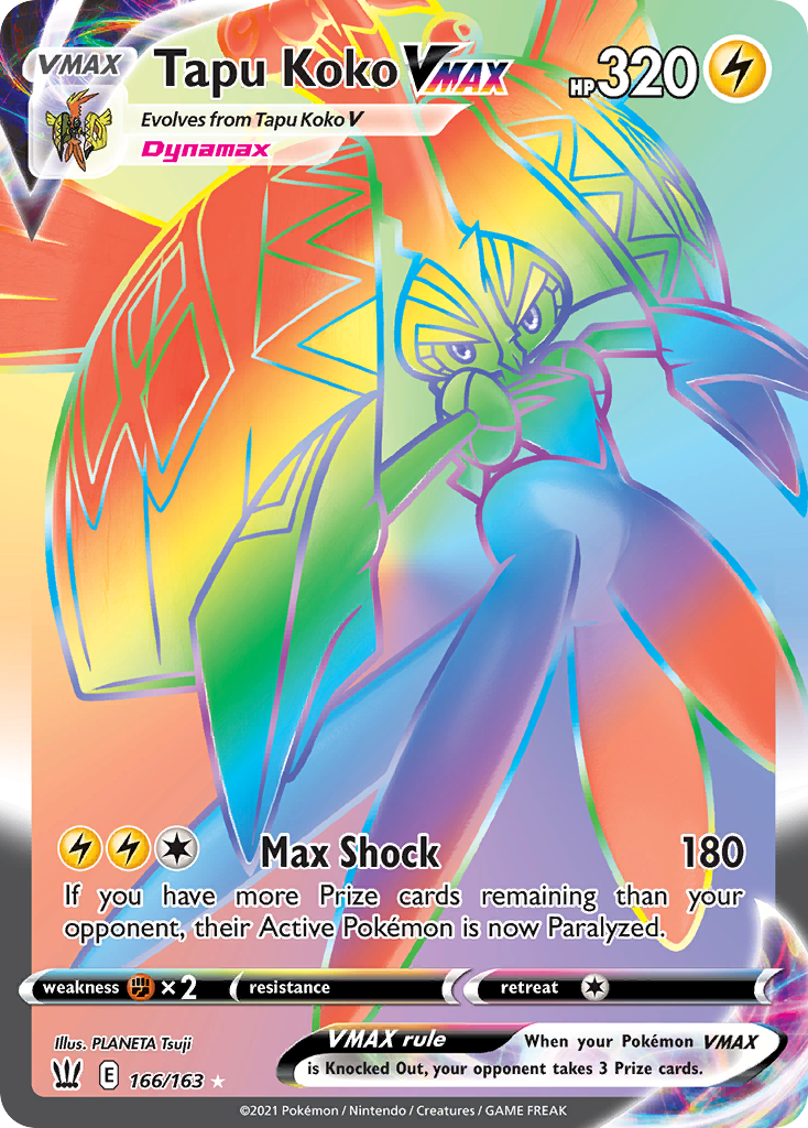 Tapu Koko VMAX 166/163 Rainbow Rare Battle Styles NM/M