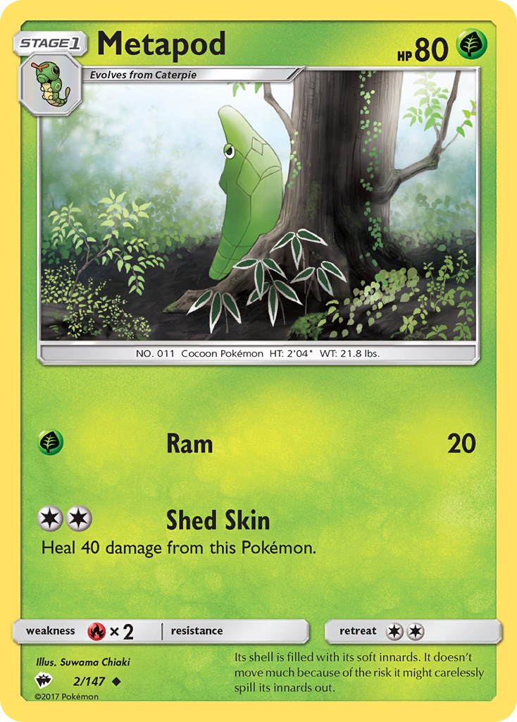 Metapod 2/147 Uncommon Reverse Holo Burning Shadows NM/LP