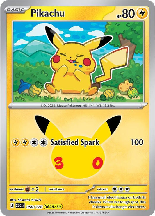 Pikachu 050/128 Pikachu Rare ME: 30th Celebration Holo NM/M