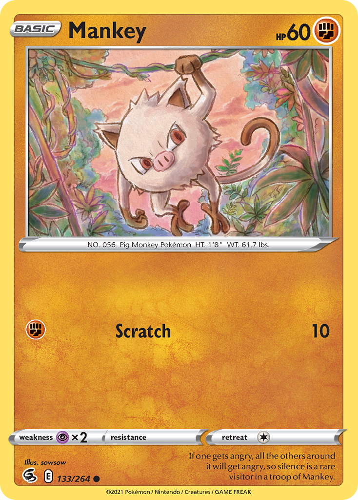 Mankey 133/264 Common Reverse Holo Fusion Strike NM/LP