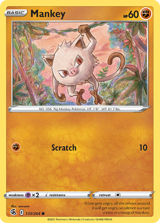 Mankey 133/264 Common Reverse Holo Fusion Strike NM/LP