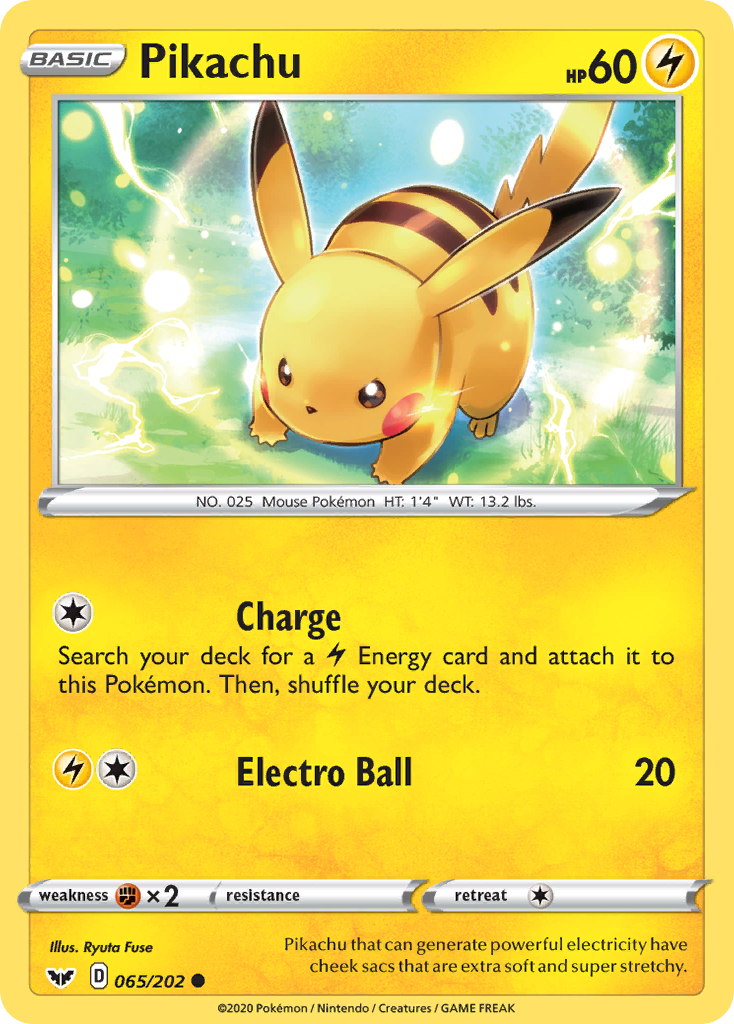 Pikachu 065/202 Common Reverse Holo Sword & Shield NM/LP
