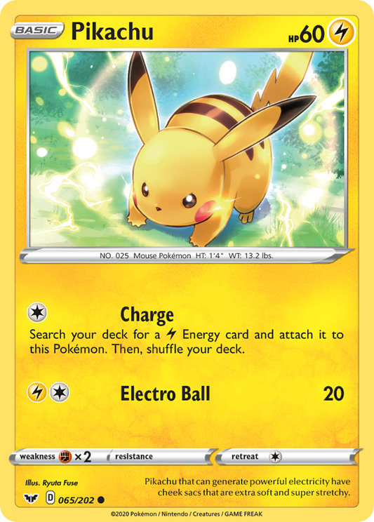 Pikachu 065/202 Common Reverse Holo Sword & Shield NM/LP