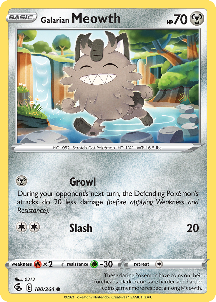 Galarian Meowth 180/264 Common Reverse Holo Fusion Strike NM/M