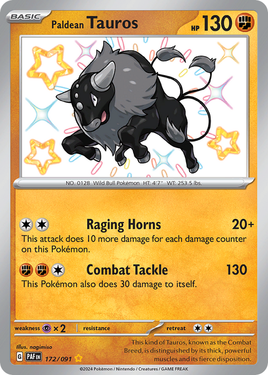 Paldean Tauros 172/091 Shiny Rare Paldean Fates NM/M