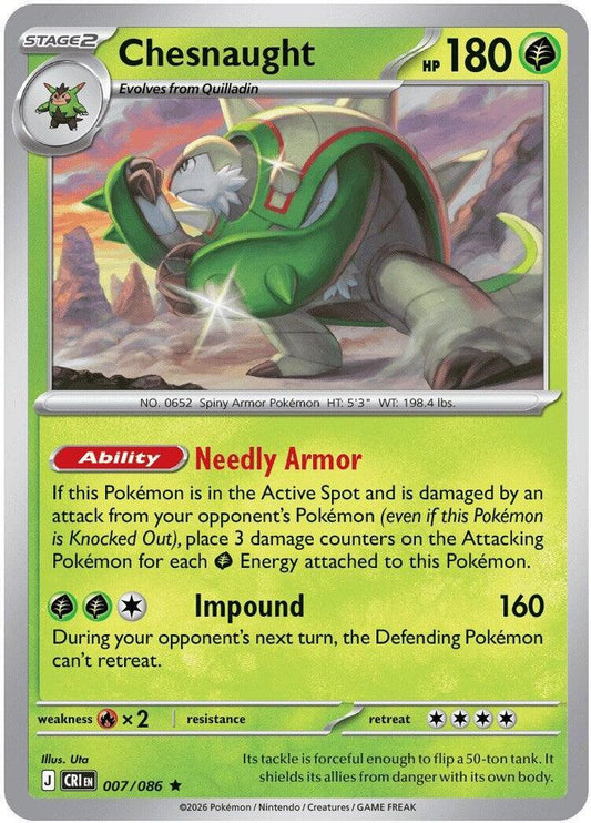 Chesnaught 007/086 Rare Reverse Holo Chaos Rising NM/M