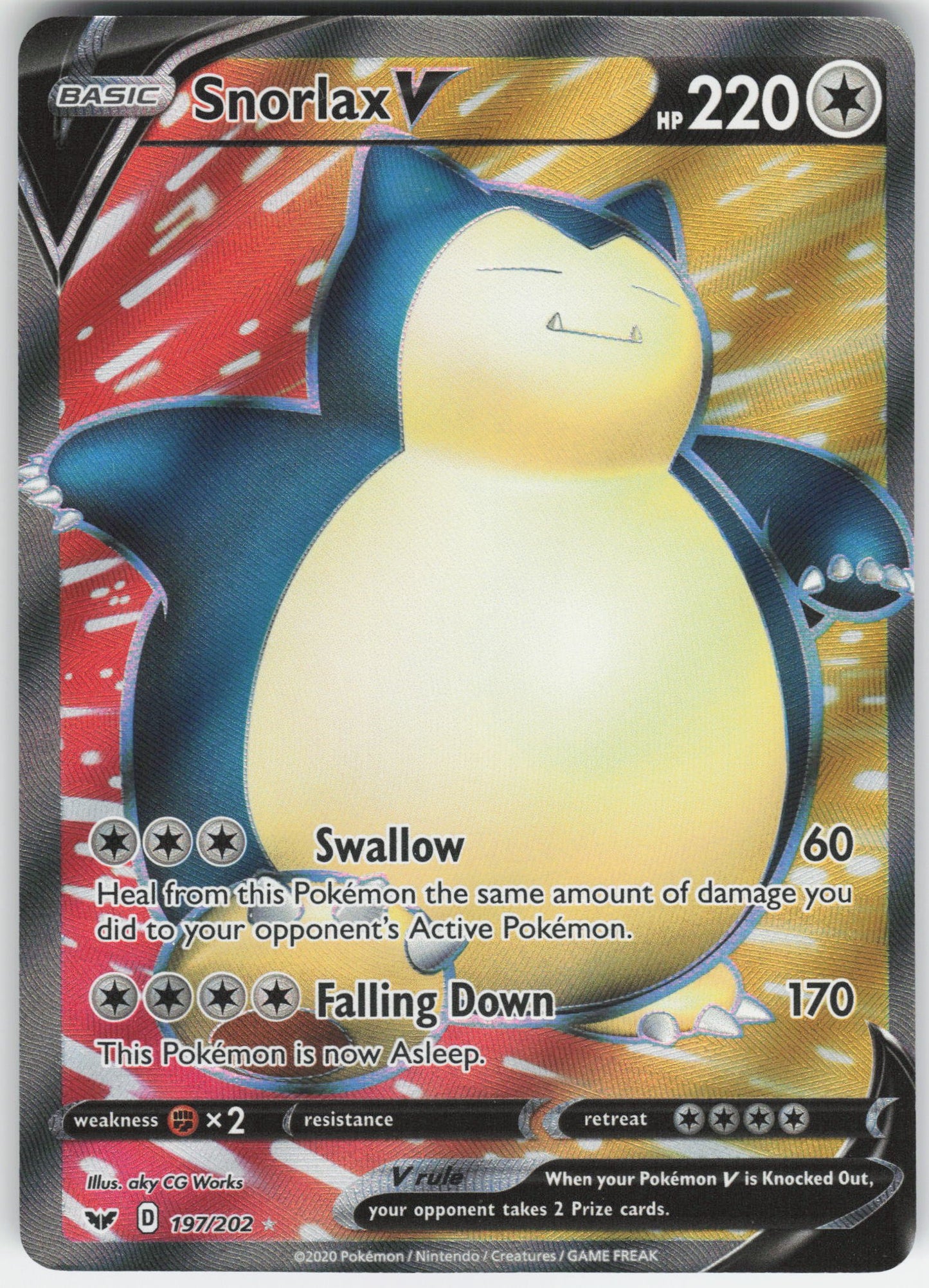 Snorlax V (Full Art) Ultra Rare SWSH01: Sword & Shield Base Set 197/202 NM