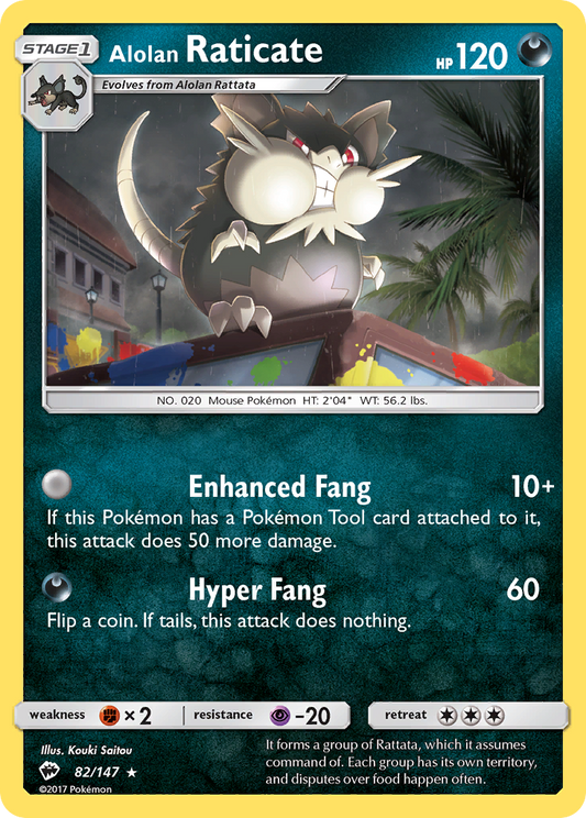 Alolan Raticate 82/147 Rare Reverse Holo Burning Shadows NM/LP