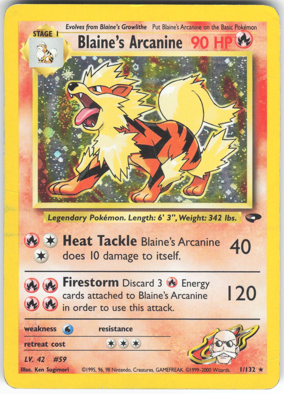 Blaine's Arcanine 1/132 Rare Gym Challenge Unlimited Holo DMG