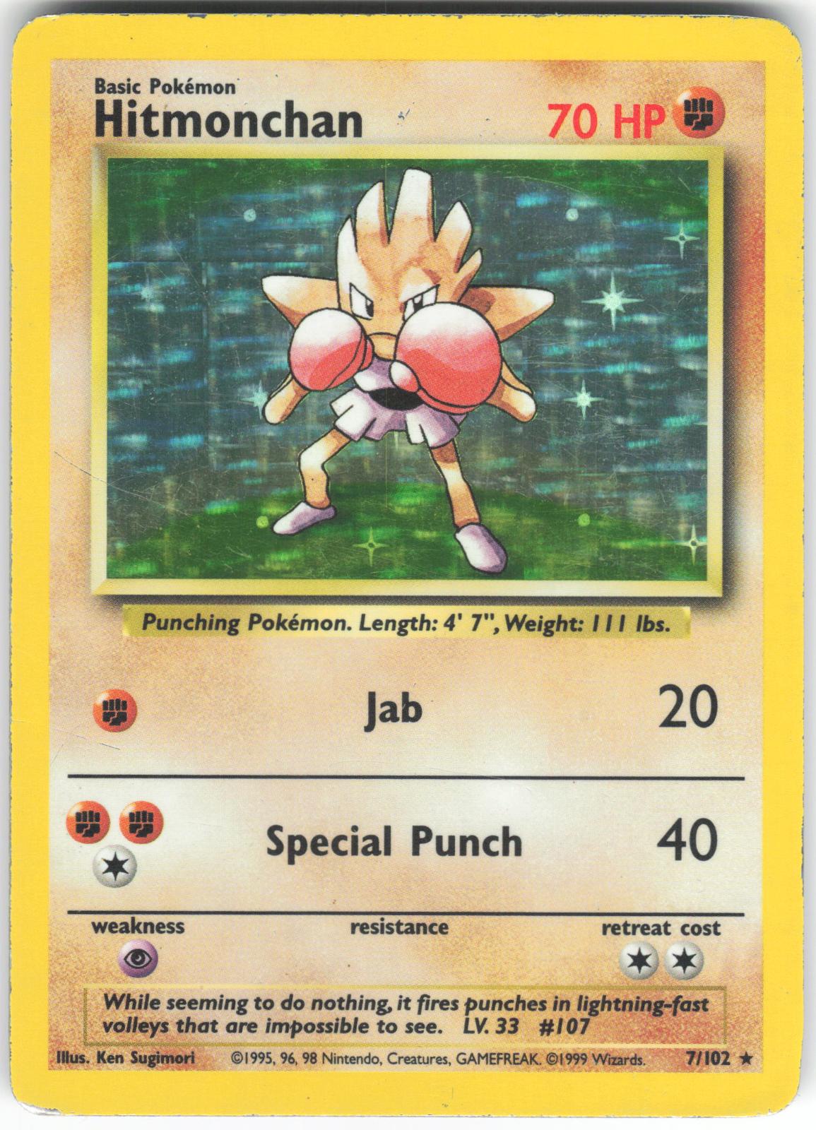 Hitmonchan 7/102 Holo Rare Base Set Unlimited HP