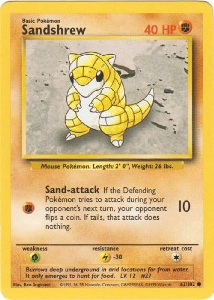 Sandshrew 62/102 Common Base Set Unlimited NM/M