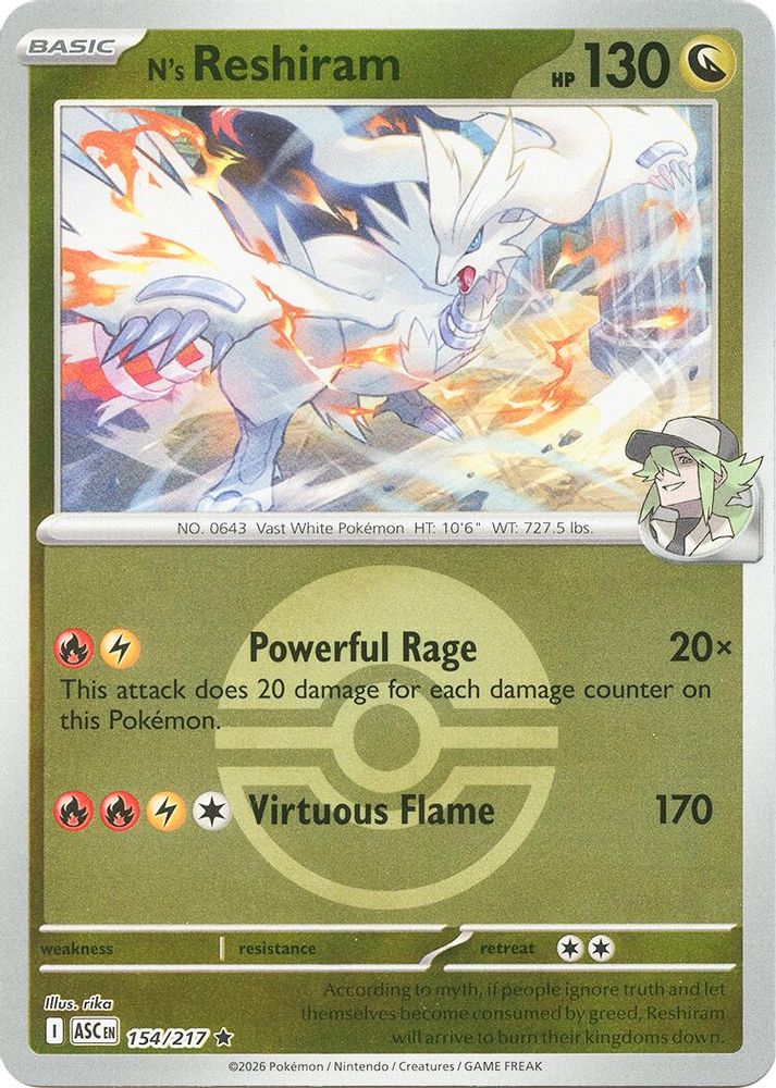 N's Reshiram (Poke Ball) 154/217 Rare Reverse Holo Ascended Heroes NM/M