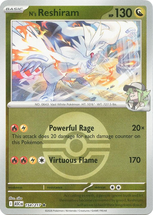 N's Reshiram (Poke Ball) 154/217 Rare Reverse Holo Ascended Heroes NM/M