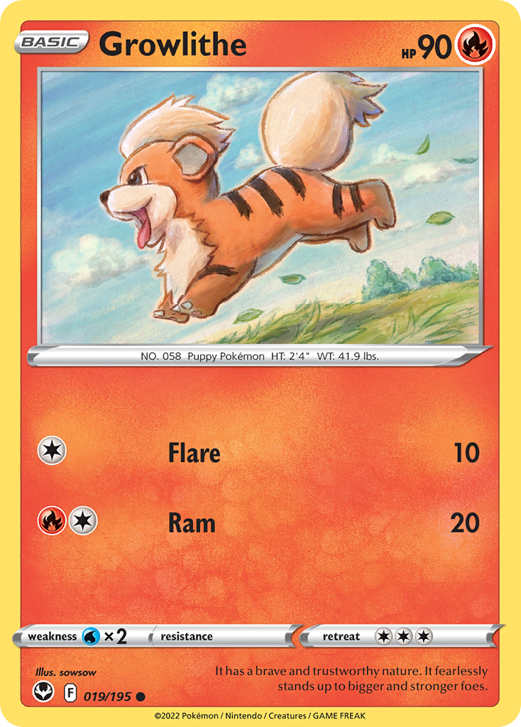 Growlithe 019/195 Common Reverse Holo Silver Tempest NM/LP