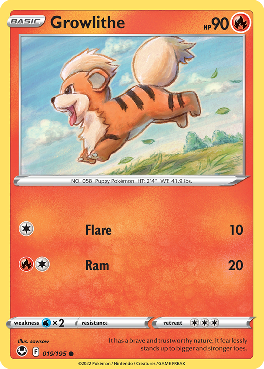 Growlithe 019/195 Common Reverse Holo Silver Tempest NM/LP