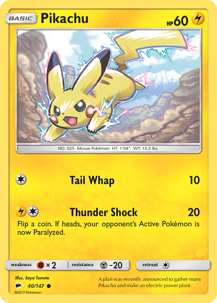 Pikachu 40/147 Common Reverse Holo Burning Shadows NM/LP