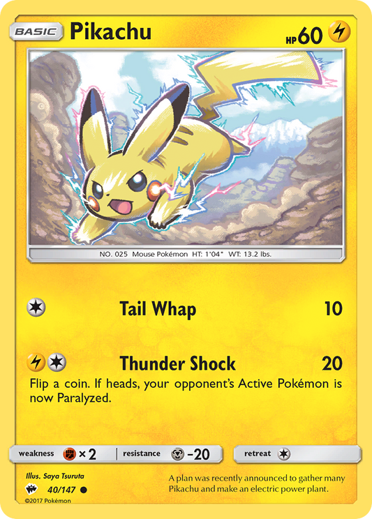 Pikachu 40/147 Common Reverse Holo Burning Shadows NM/LP
