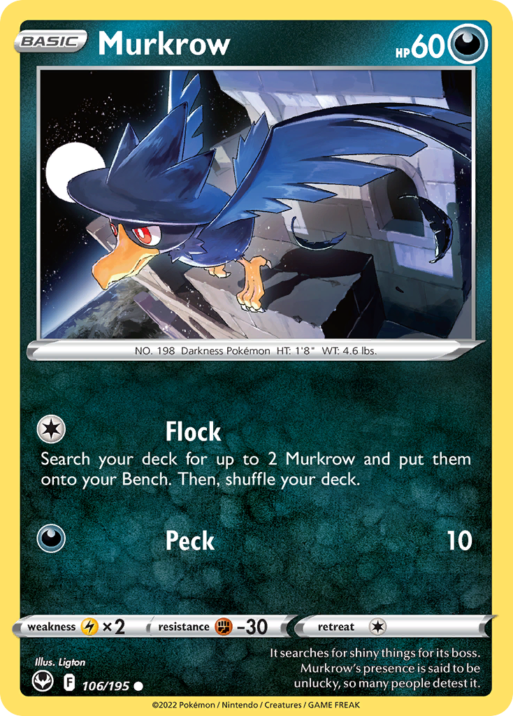 Murkrow 106/195 Common Reverse Holo Silver Tempest NM/LP