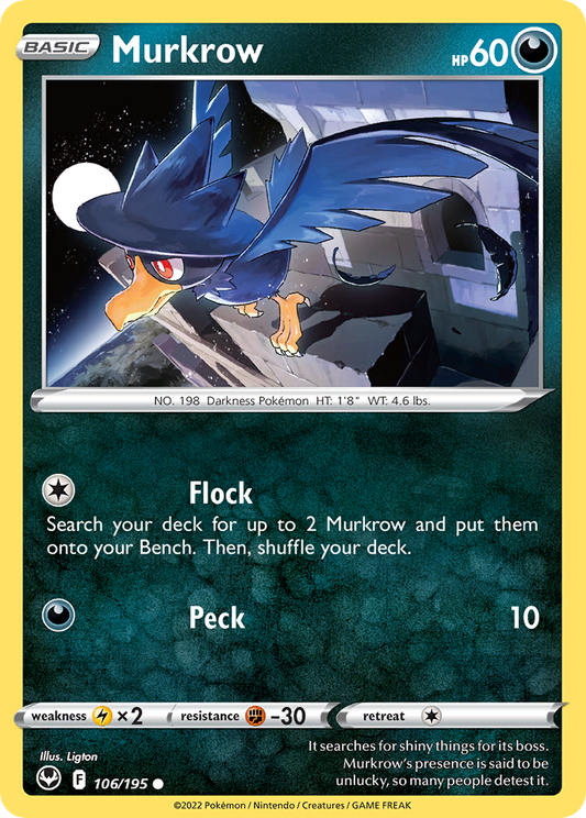 Murkrow 106/195 Common Reverse Holo Silver Tempest NM/LP