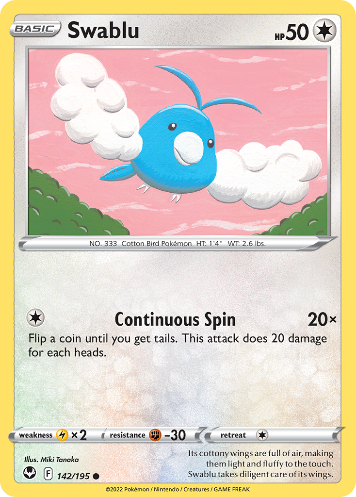 Swablu 142/195 Common Reverse Holo Silver Tempest NM/LP