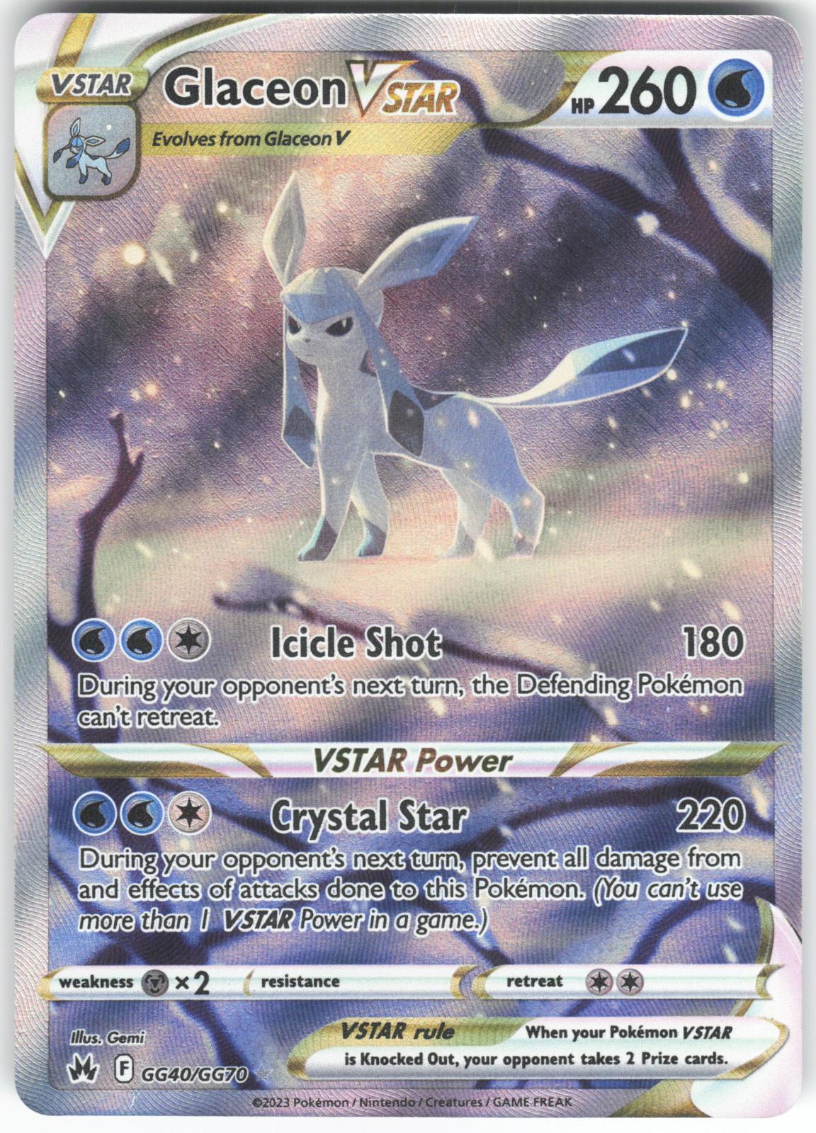 Glaceon VSTAR GG40/GG70 VSTAR Rare Crown Zenith Galarian Gallery Holo LP