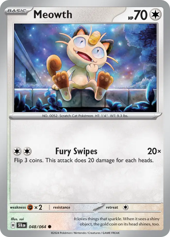 Meowth 048/064 Common Reverse Holo Shrouded Fable NM/M