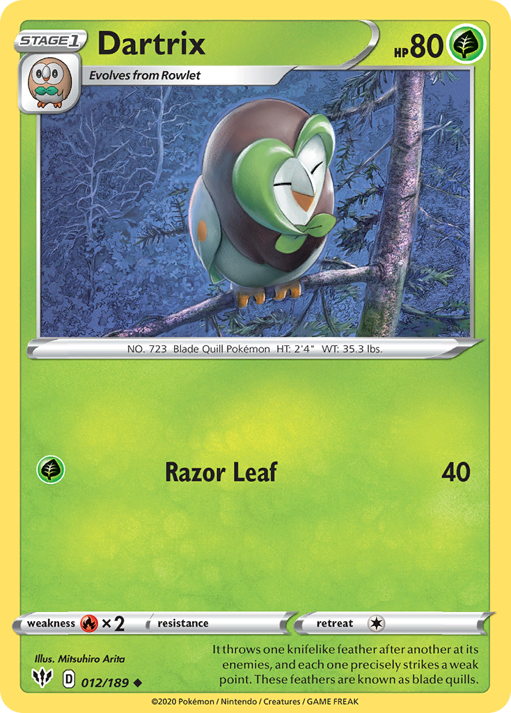 Dartrix 012/189 Uncommon Reverse Holo Darkness Ablaze NM/LP