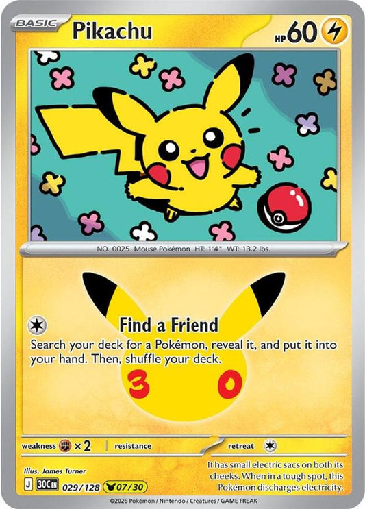 Pikachu 029/128 Pikachu Rare ME: 30th Celebration Holo NM/M