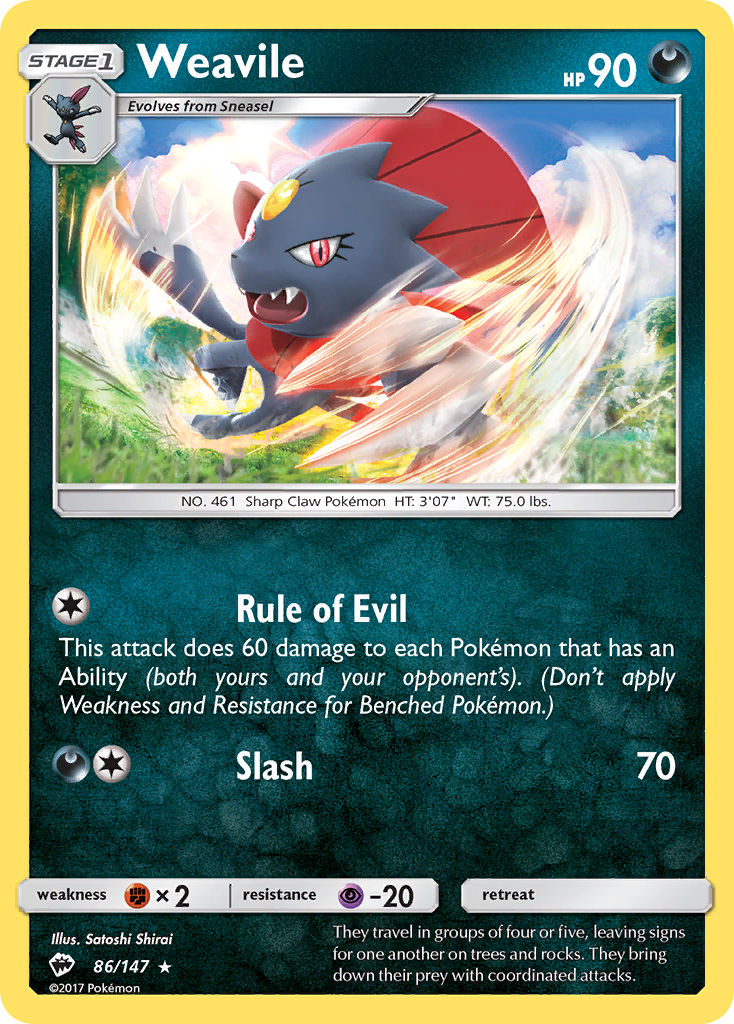 Weavile 86/147 Rare Reverse Holo Burning Shadows NM/LP