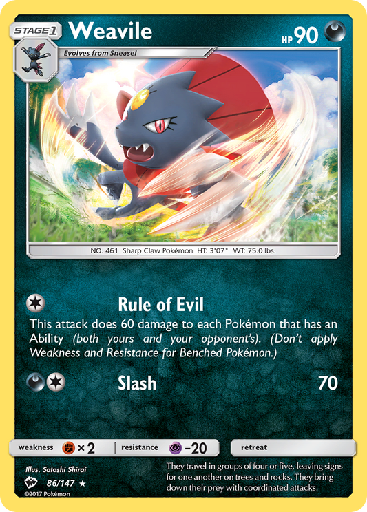 Weavile 86/147 Rare Reverse Holo Burning Shadows NM/LP
