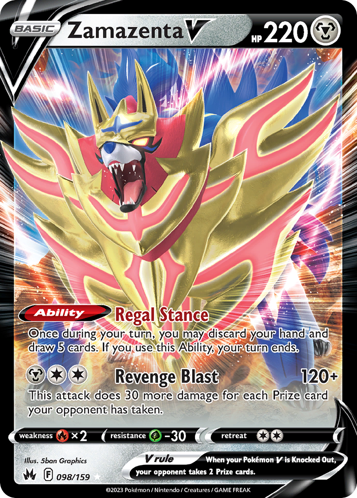 Zamazenta V 098/159 V Rare Crown Zenith Holo NM/M