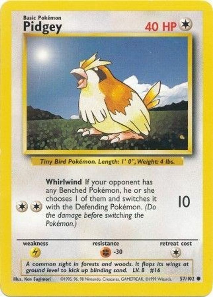 Pidgey 57/102 Common Base Set Unlimited NM/M