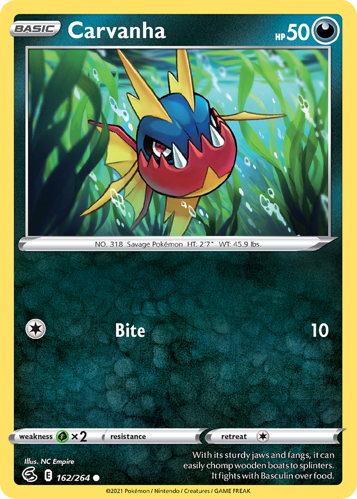Carvanha 162/264 Common Reverse Holo Fusion Strike NM/LP