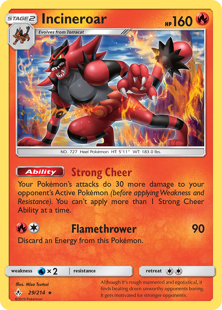 Incineroar 29/214 Rare Reverse Holo Unbroken Bonds NM/LP