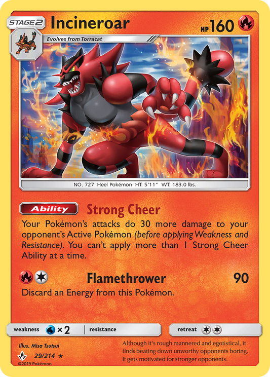 Incineroar 29/214 Rare Reverse Holo Unbroken Bonds NM/LP