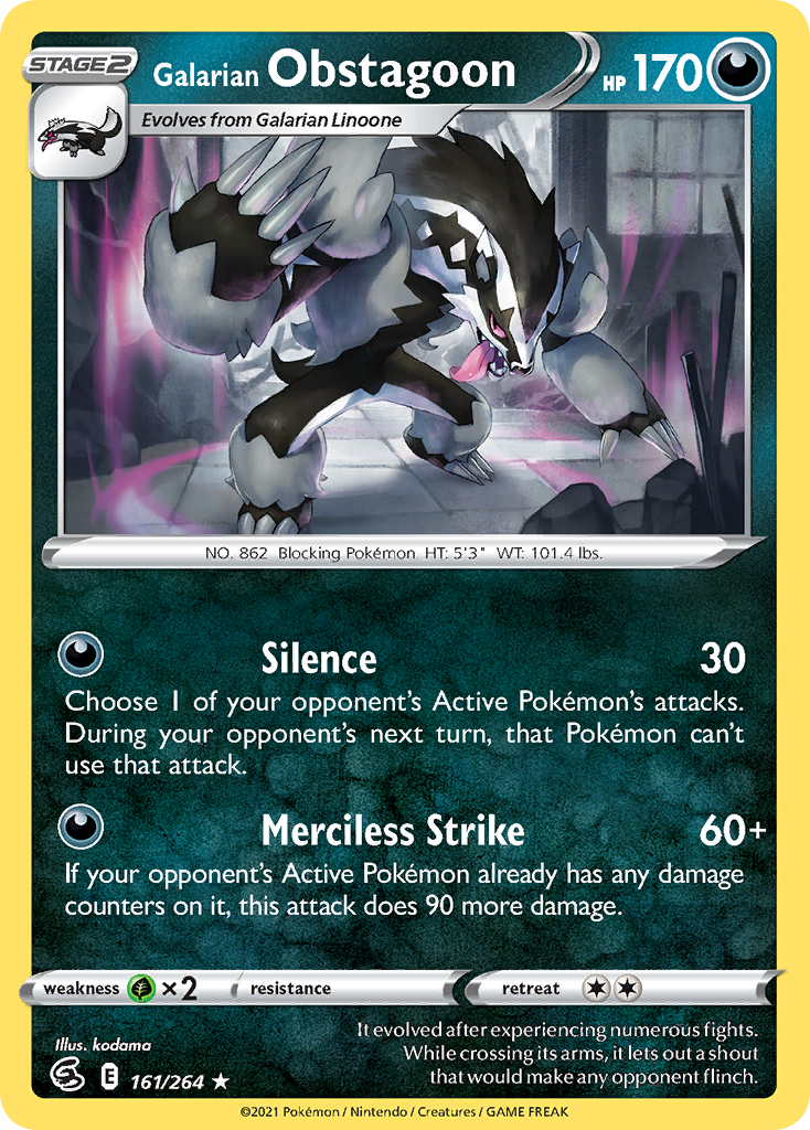 Galarian Obstagoon 161/264 Rare Fusion Strike Holo NM/LP