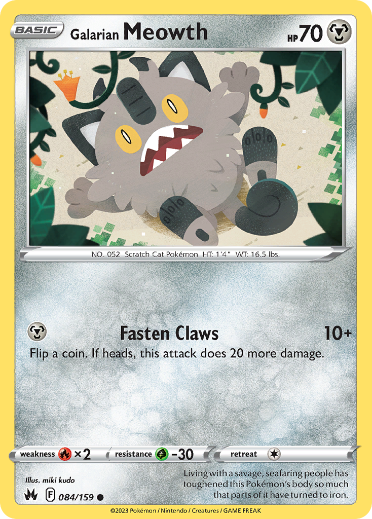 Galarian Meowth 084/159 Common Crown Zenith NM/M