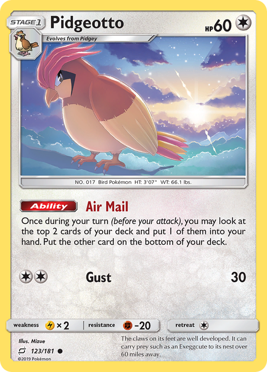 Pidgeotto 123/181 Common Reverse Holo Team Up NM/LP