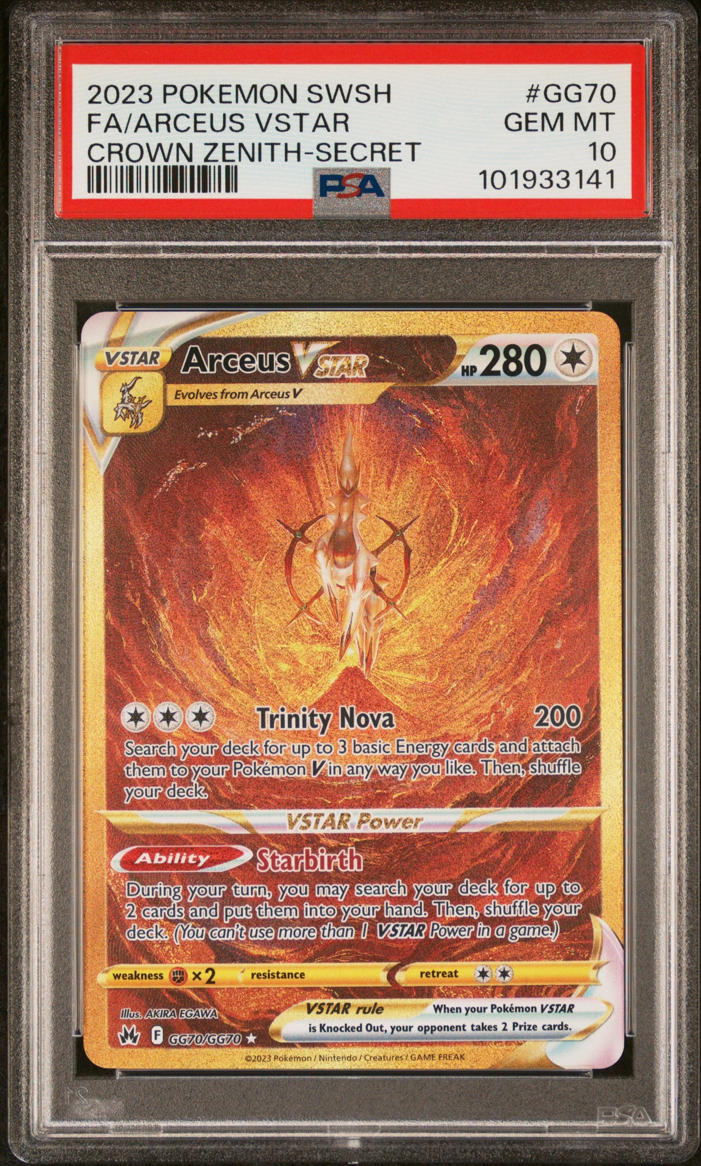 PSA 10 2023 POKEMON SWORD AND SHIELD CROWN ZENITH #GG70 FA/ARCEUS VSTAR CROWN ZENITH-SECRET
