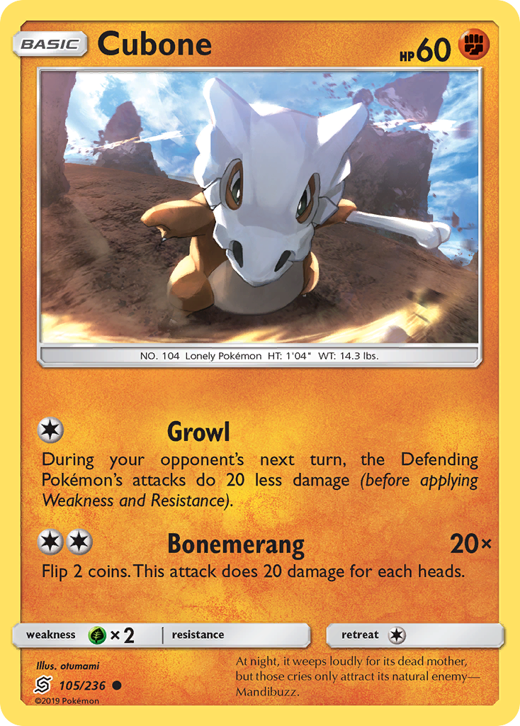 Cubone 105/236 Common Reverse Holo Unified Minds NM/LP
