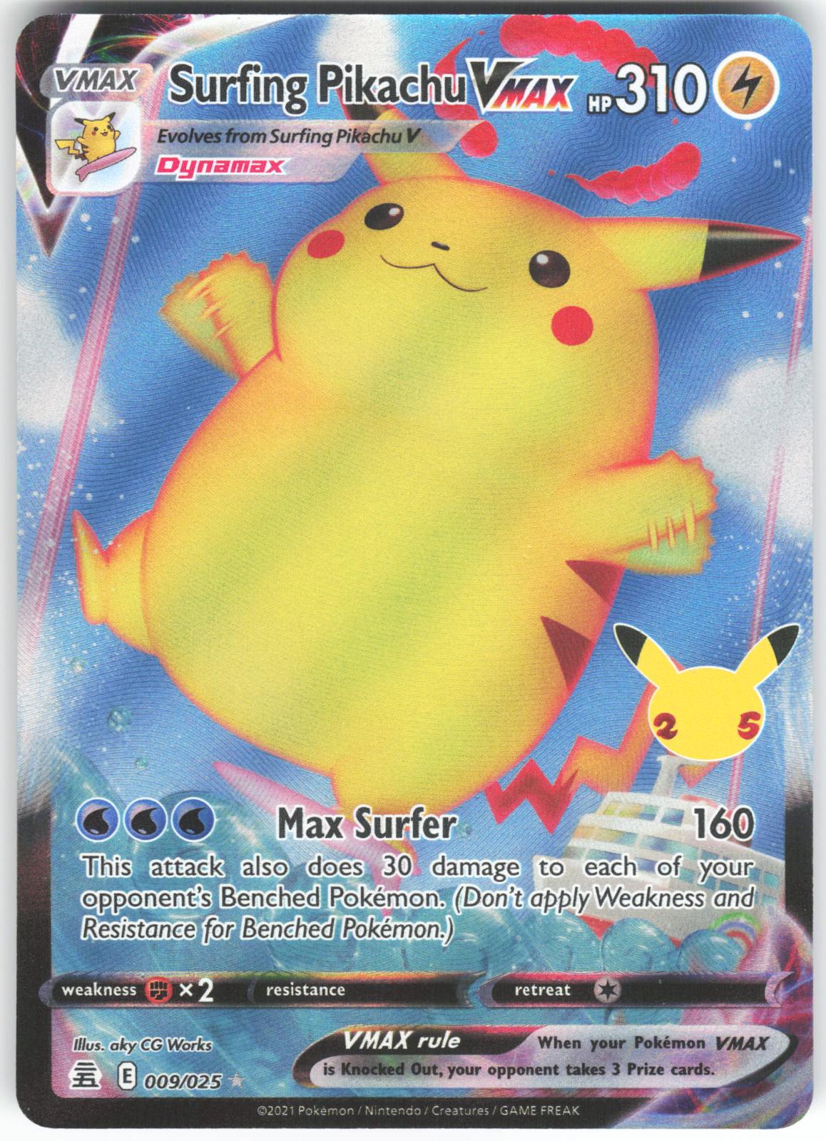 Surfing Pikachu VMAX 009/025 VMAX Rare Celebrations Holo LP
