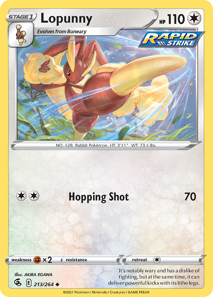 Lopunny 213/264 UnCommon Reverse Holo Reverse Holo Fusion Strike NM/LP