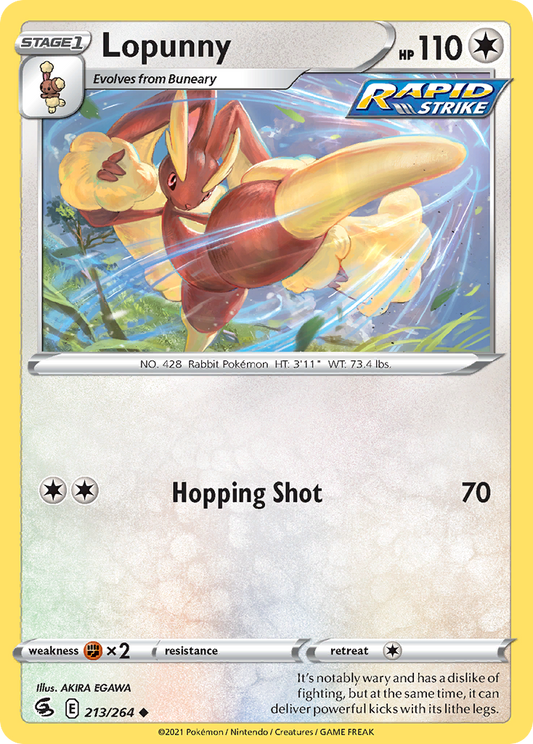 Lopunny 213/264 Uncommon Reverse Holo Fusion Strike NM/LP