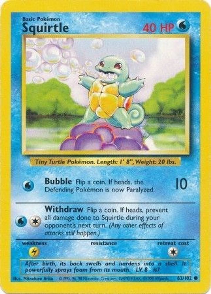 Squirtle 63/102 Common Base Set Unlimited NM/M